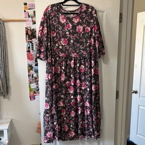 Terra & Sky Pink and Black Floral Long Sleeve Dress